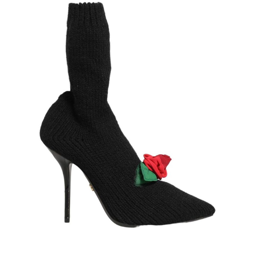 Dolce & Gabbana Black Stiletto Heels Mid Calf Boots Women's Shoes